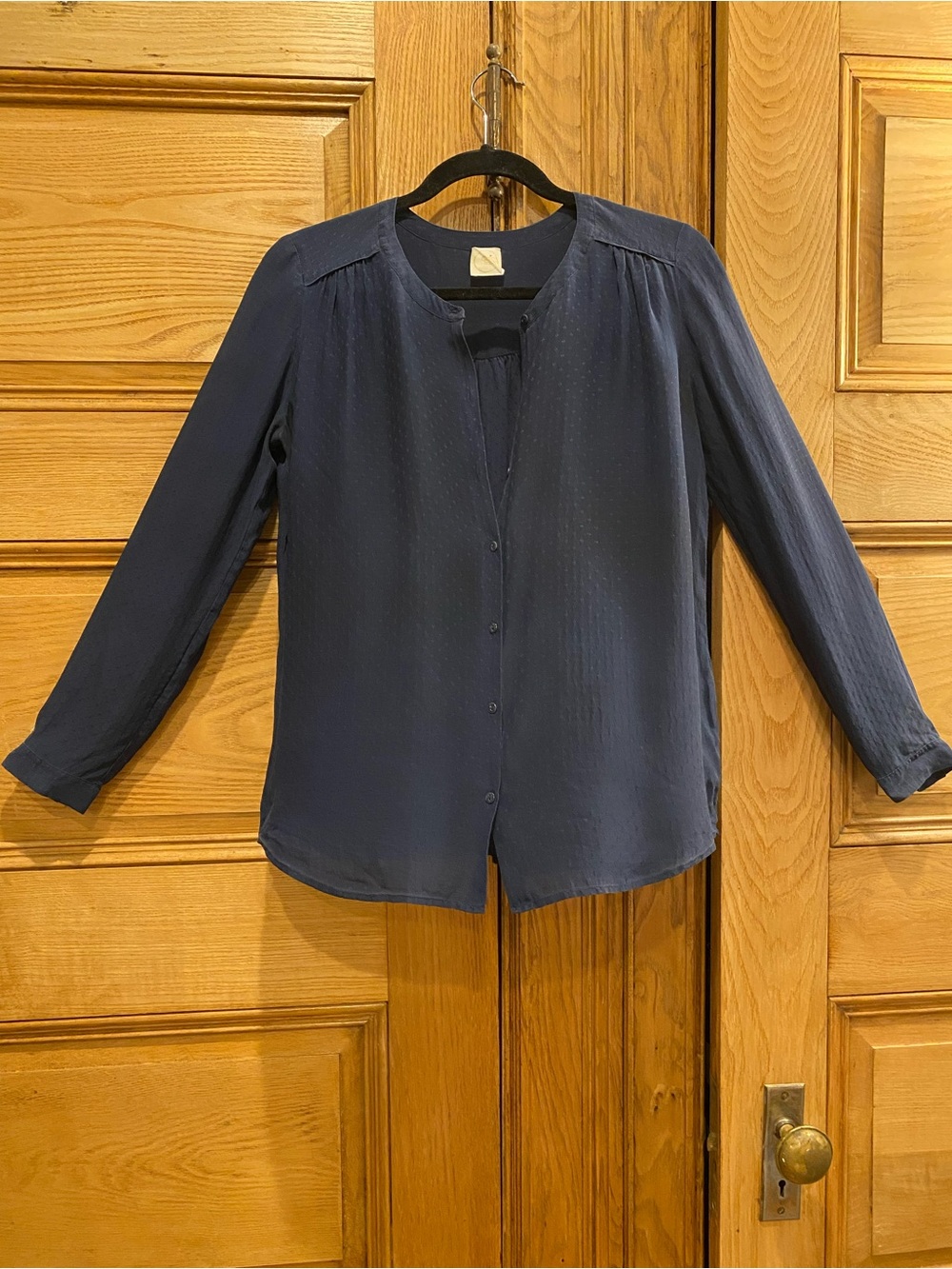 Des Petits Hauts Womens ‘Valvert’ Navy Button-Front Swiss Silk Blouse. Size S
